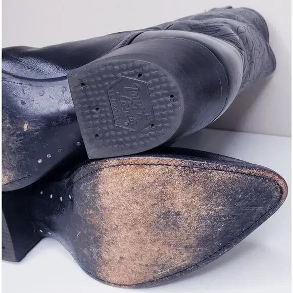 Vtg. TONY LAMA Western Cowboy Boots Black Leather 6711 Men's 9 EE *NOT WIDE* - Picture 10 of 16